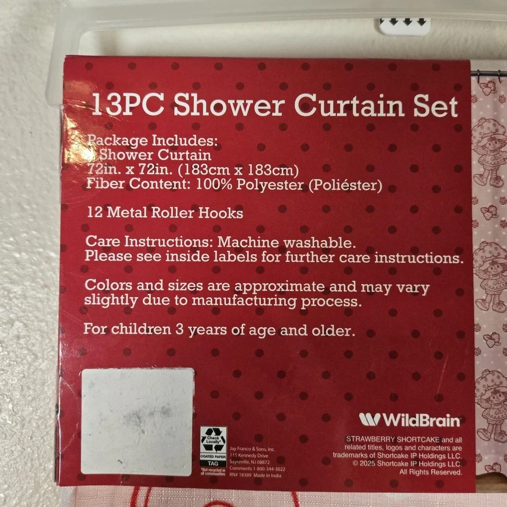 Strawberry Shortcake 13PC Shower Curtain Set‎ Pink 72x72 Fabric Kids Bathroom